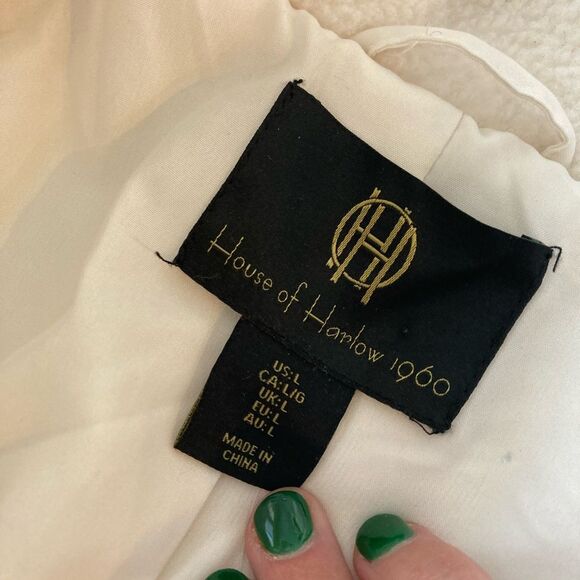 House of Harlow white ivory thick Faux Sherpa cropped double breasted Teddy coat - Picture 7 of 11